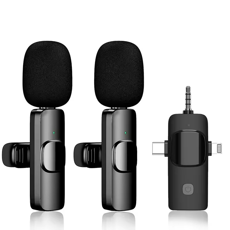 K15 Wireless Microphone 3-in-1 Microphone for Type C, iPhone, 3.5mm Multi Device (Camera, Laptop, Type B phone)