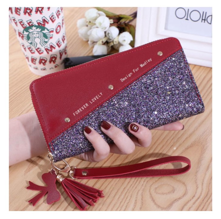 1Pcs Women Long Zipper Coin Purses Leather Wallet Tassel Card Holder Clutch Handbag