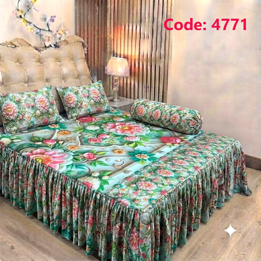 Premium Ruffle 3D Bed Sheet 4 pcs Set 4784, 4785, 4770, 4771, 4772