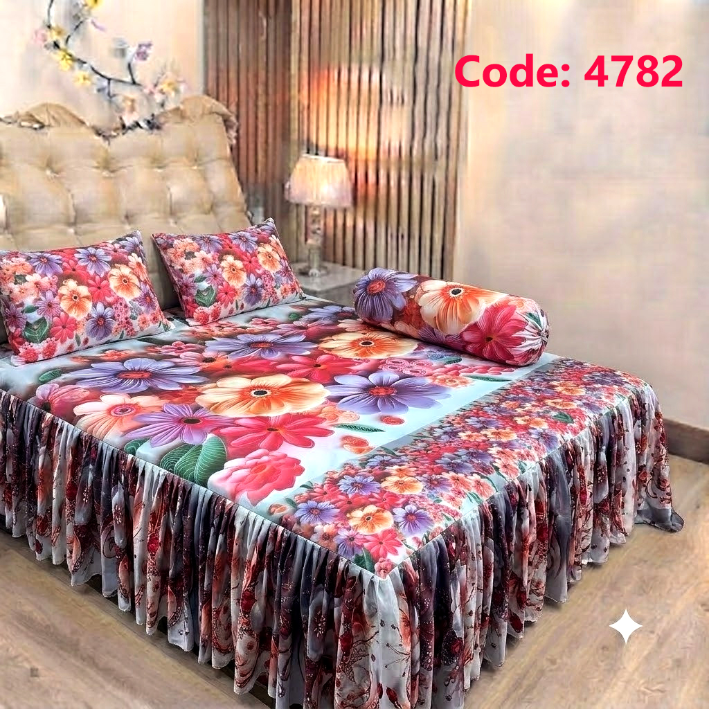 Premium Ruffle 3D Bed Sheet 4 pcs Set 4787, 4780, 4781, 4782, 4783