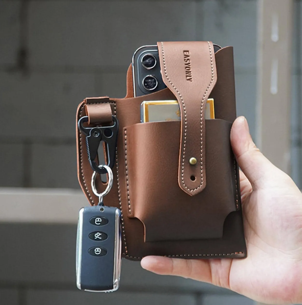 New Fashionable Retro Leather Men's Waist Bag Fashion Outdoor Leisure Multifunctional Male's Bags Wear Belt Mobile Phone Box For Man