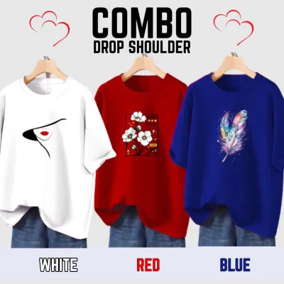 3 Pcs Combo Lovely Drop shoulder T-shirt for Women