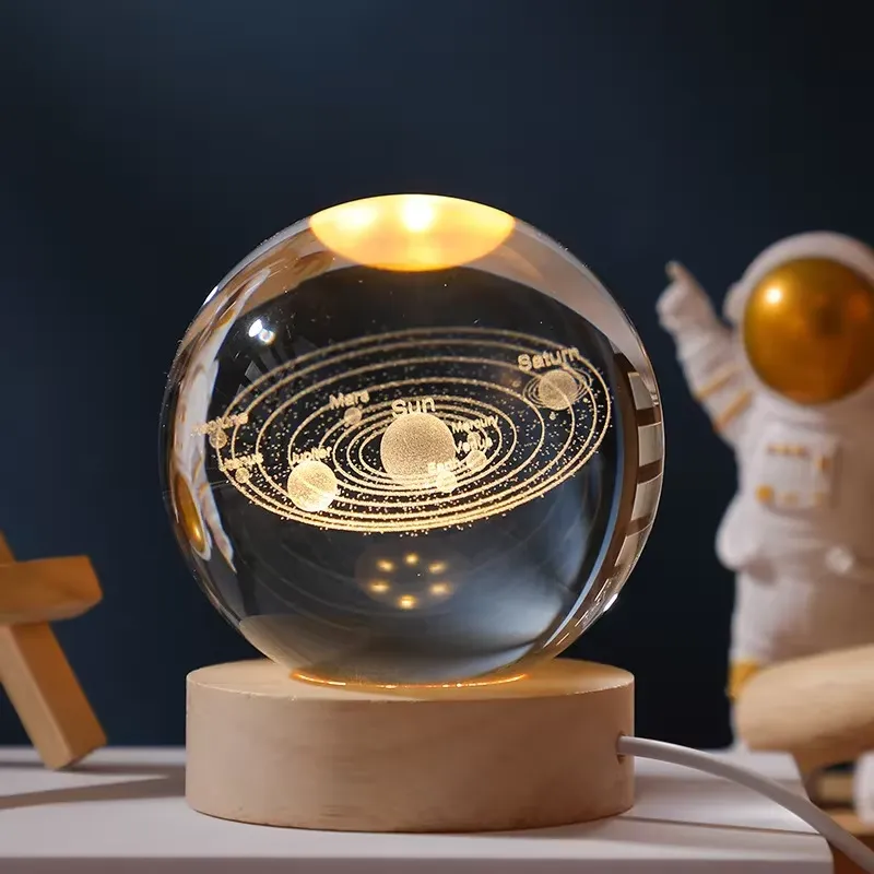3D Crystal Ball-Solar System With Stars (7 Color Base)